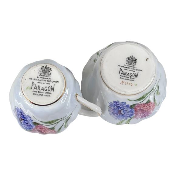 VTG Paragon CREAMER & Open SUGAR BOWL Set Cornflower Pink Blue Flowers Gold Trim - Picture 5 of 9